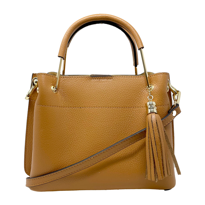Chicca Borse - Borsa a Mano Donna in Vera Pelle - Colore Cuoio