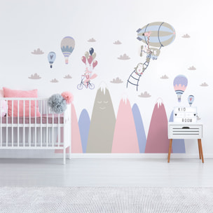 Stickers muraux enfants - Décoration chambre bébé - Autocollant Sticker mural géant enfant montagnes scandinaves ANIMAUX RAVIS