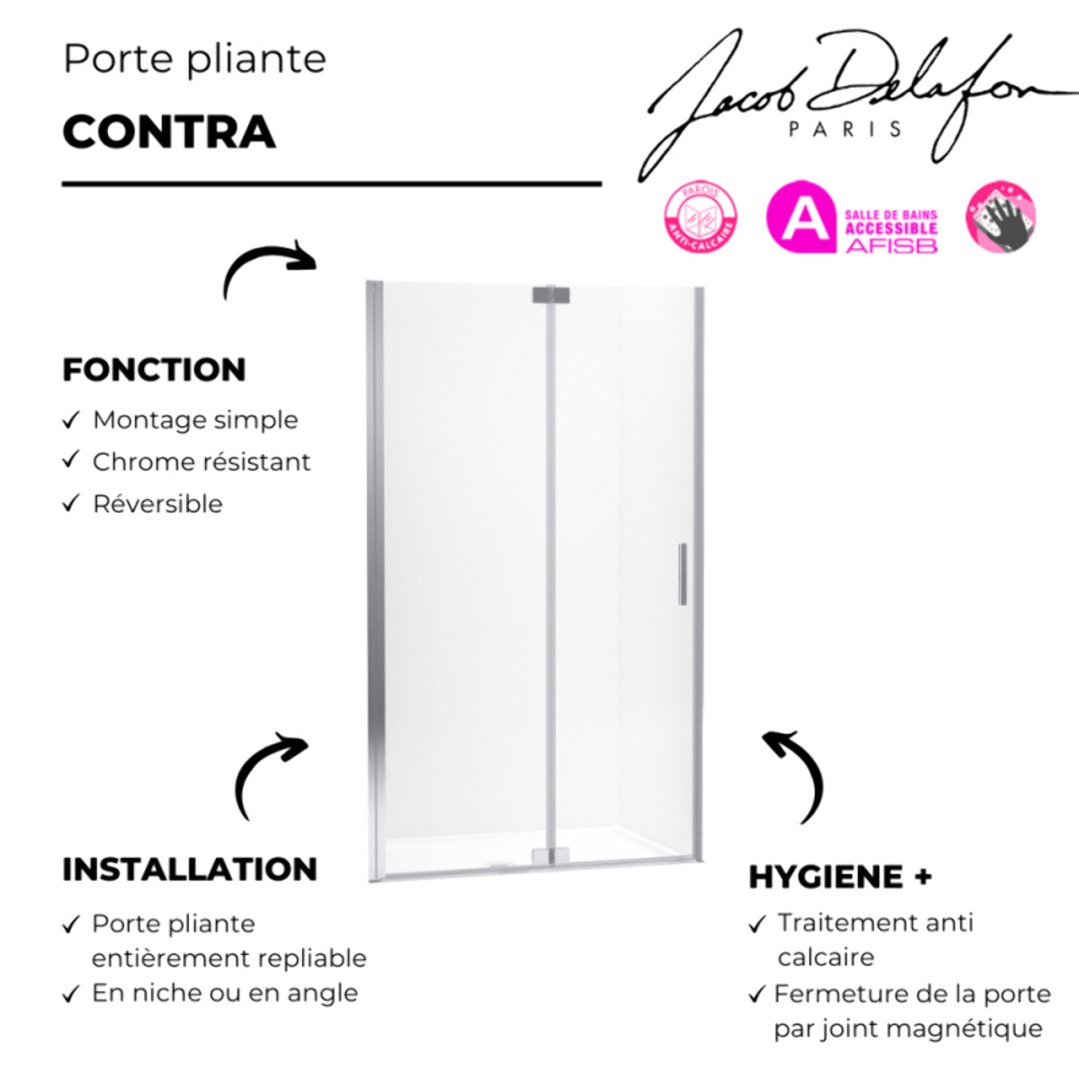 Porte de douche pliante 90 x 200 cm Contra chromé