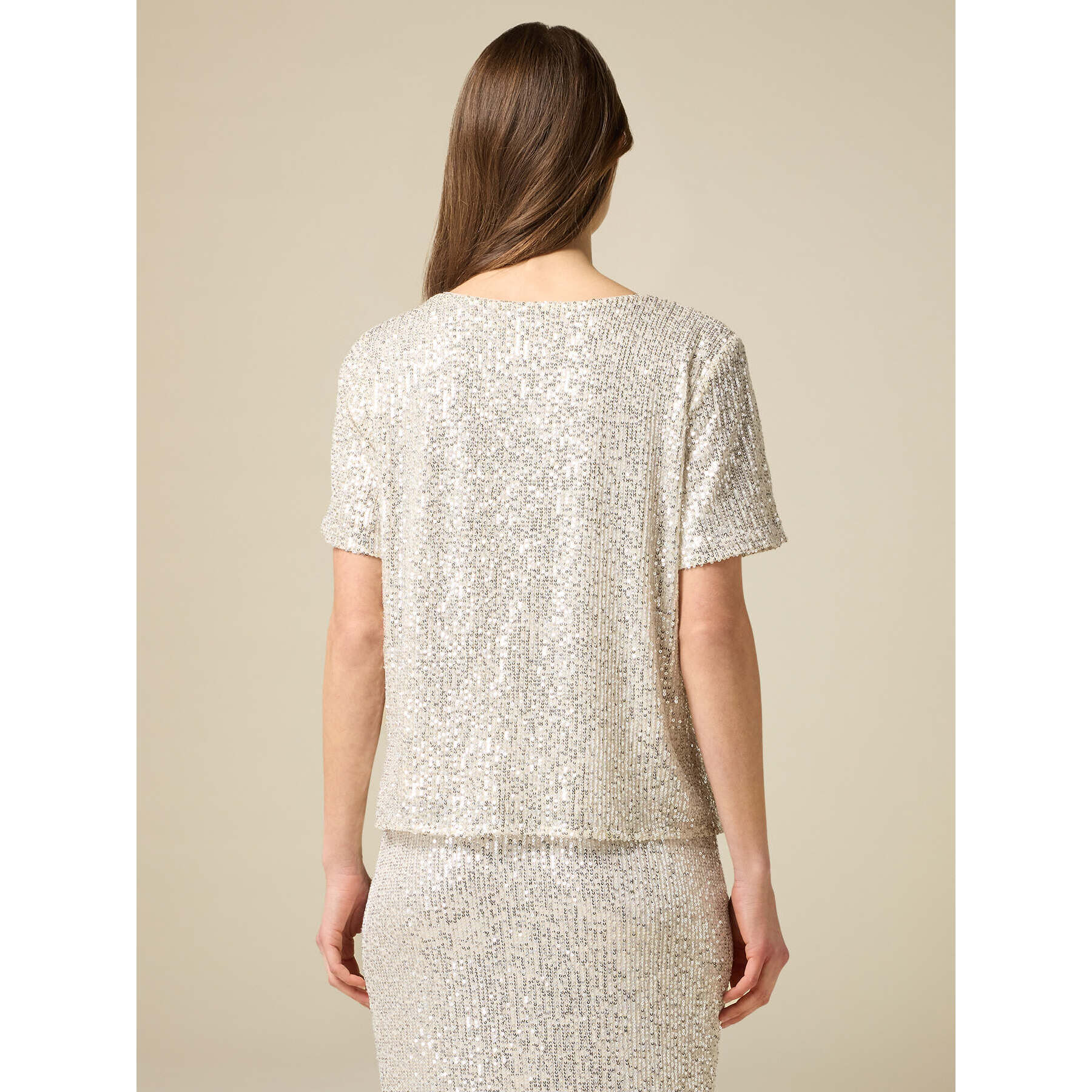 Oltre - Blusa maniche corte in paillettes - Argento