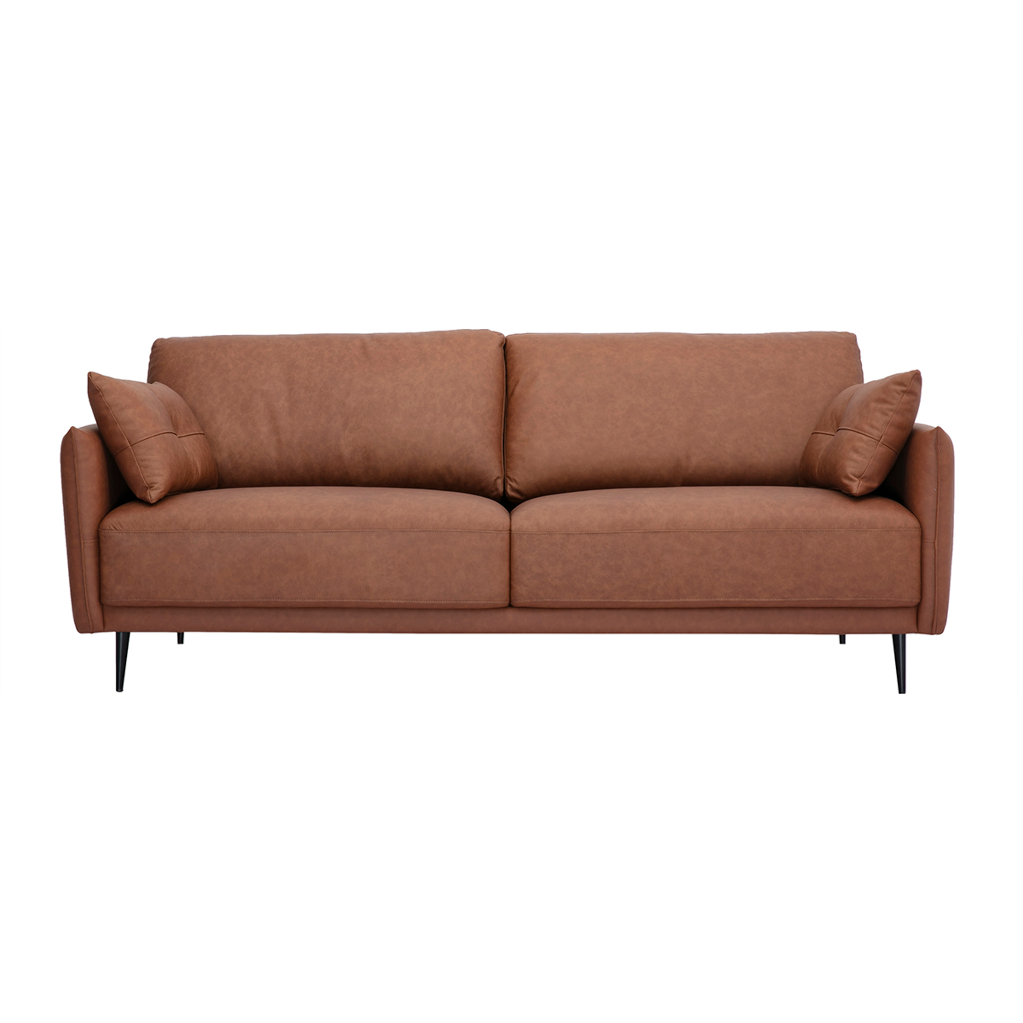 Canapé vintage 3 places cuir marron et bois foncé DAVEN