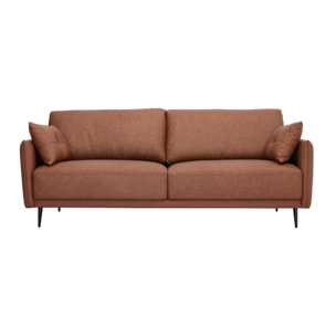 Canapé vintage 3 places cuir marron et bois foncé DAVEN