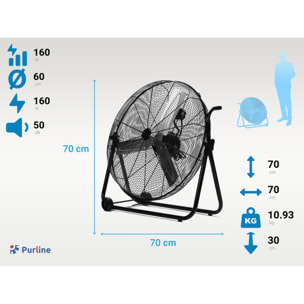 Ventilador industrial de aluminio 160 W con 3 velocidades y ruedas VENTY IND 160 PURLINE