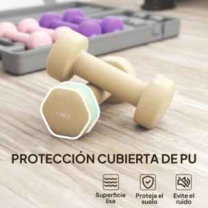 Juego de Mancuernas de 6 Piezas Total 6 kg, 2x1,5 kg, 2x1 kg, y 2x0,5 kg, Mancuernas Hexagonales con Revestimiento de PU con Maletín para Ejercicio en Casa, Gimnasio, Multicolor