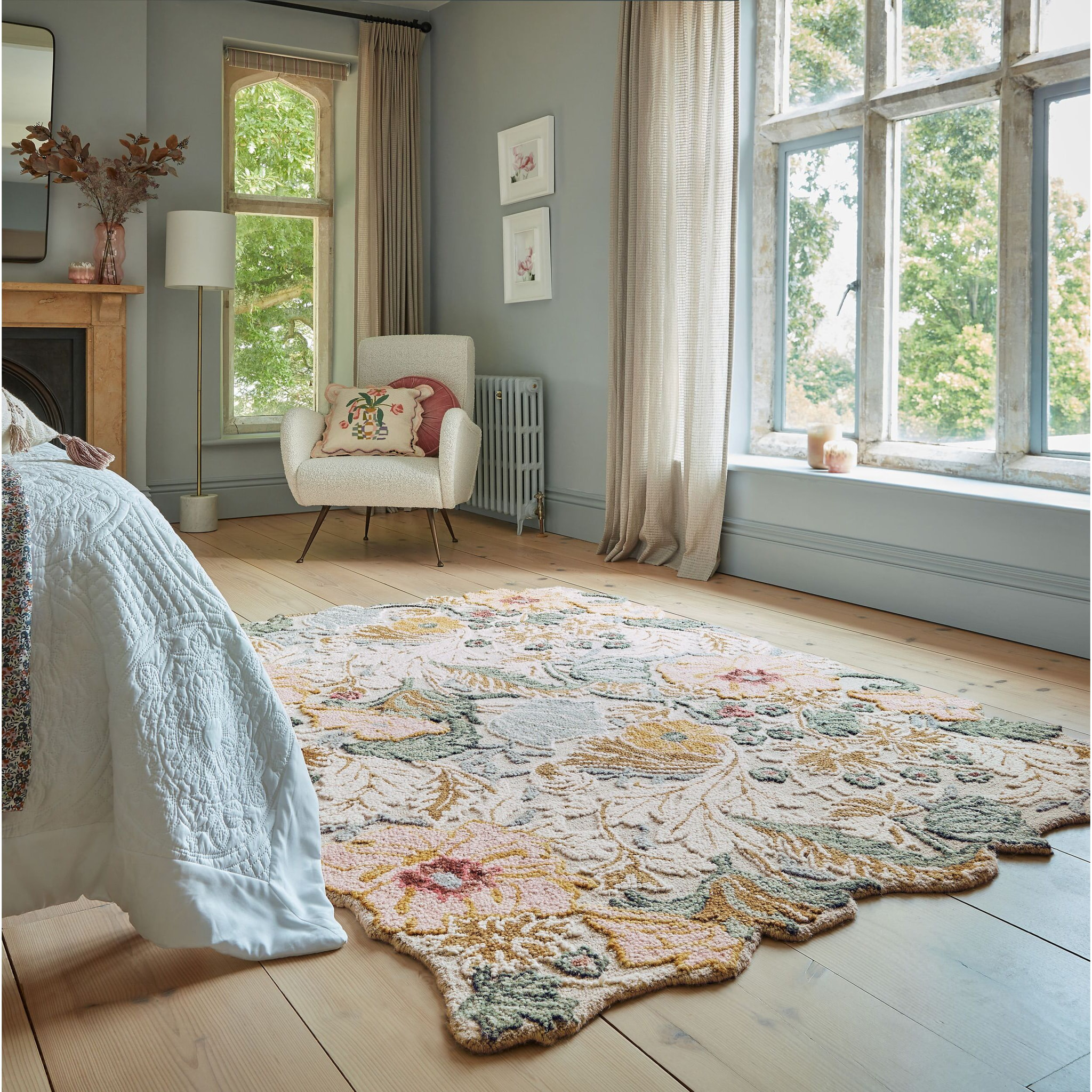 Tapis en laine floral DAPHNE Rose