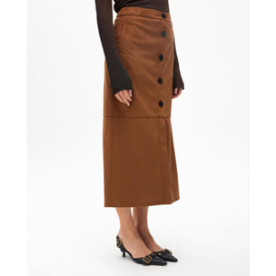 Gonna Midi di Pelle Sintetica a Tubino