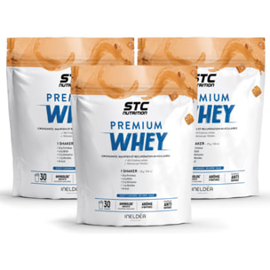 STC NUTRITION - Premium Whey - 80% de protéines natives de lactosérum - Croissance, maintien et réparation musculaires - Digestion facile - Doypack 750g -  Caramel Beurre Salée - Lot de 3