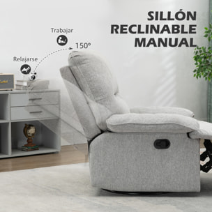 Sillón Reclinable de Salón Sillón Relax Reclinable Manual Tapizado en Tela con Reposapiés Carga 160 kg para Personas 150-190 cm 89x98x101 cm Gris