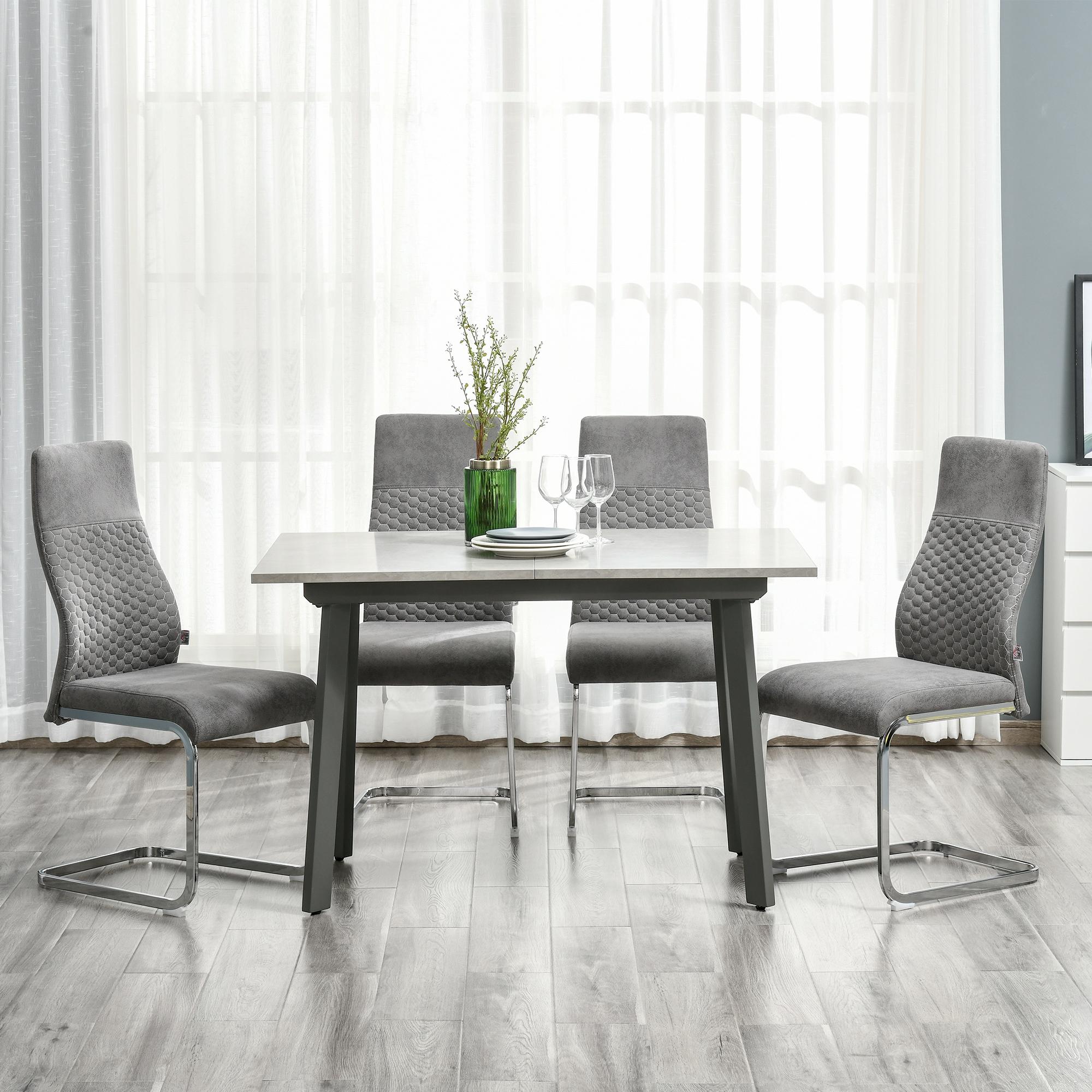 HOMCOM Set de 4 Sillas de Comedor Tapizadas en Terciopelo con Asiento Acolchado y Patas de Metal Sillas Cantilever Modernas 45x61x98 cm Gris