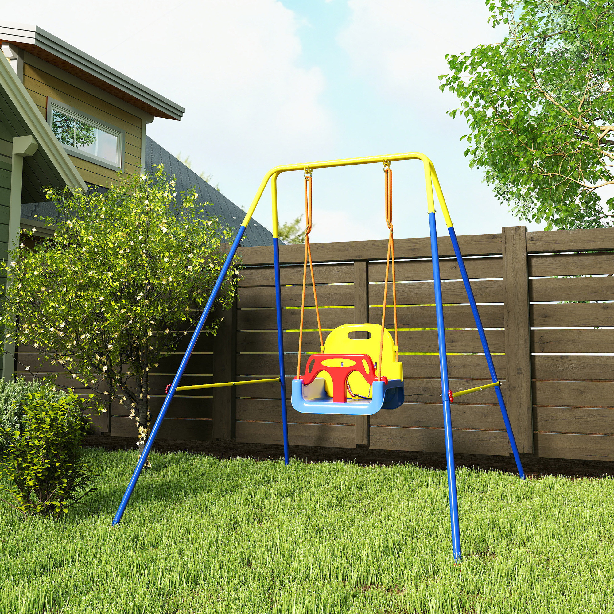 Balançoire évolutive 3 phases acier jaune bleu