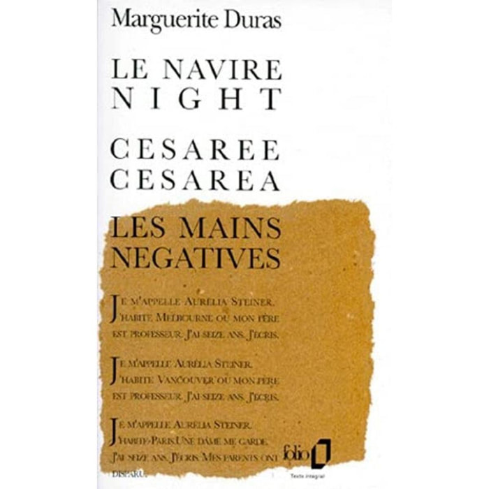 Duras, Marguerite | Le Navire Night - Césarée - Les Mains Négatives - Aurélia Steiner | Livre d'occasion