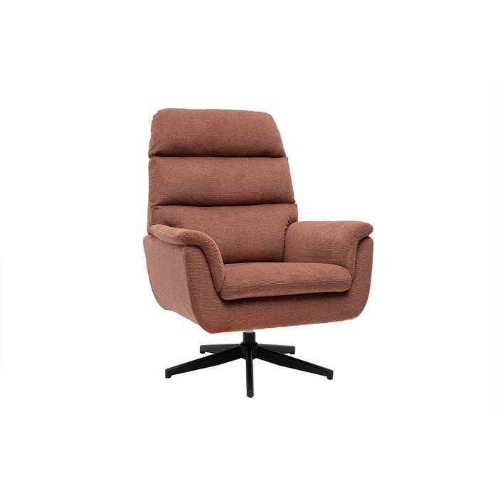 Fauteuil pivotant en tissu chenille terre brûlée et métal noir JONAH