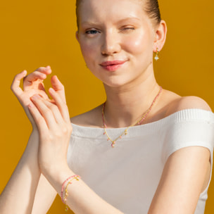 Pulsera con Cristal Rosa acabado oro 18k