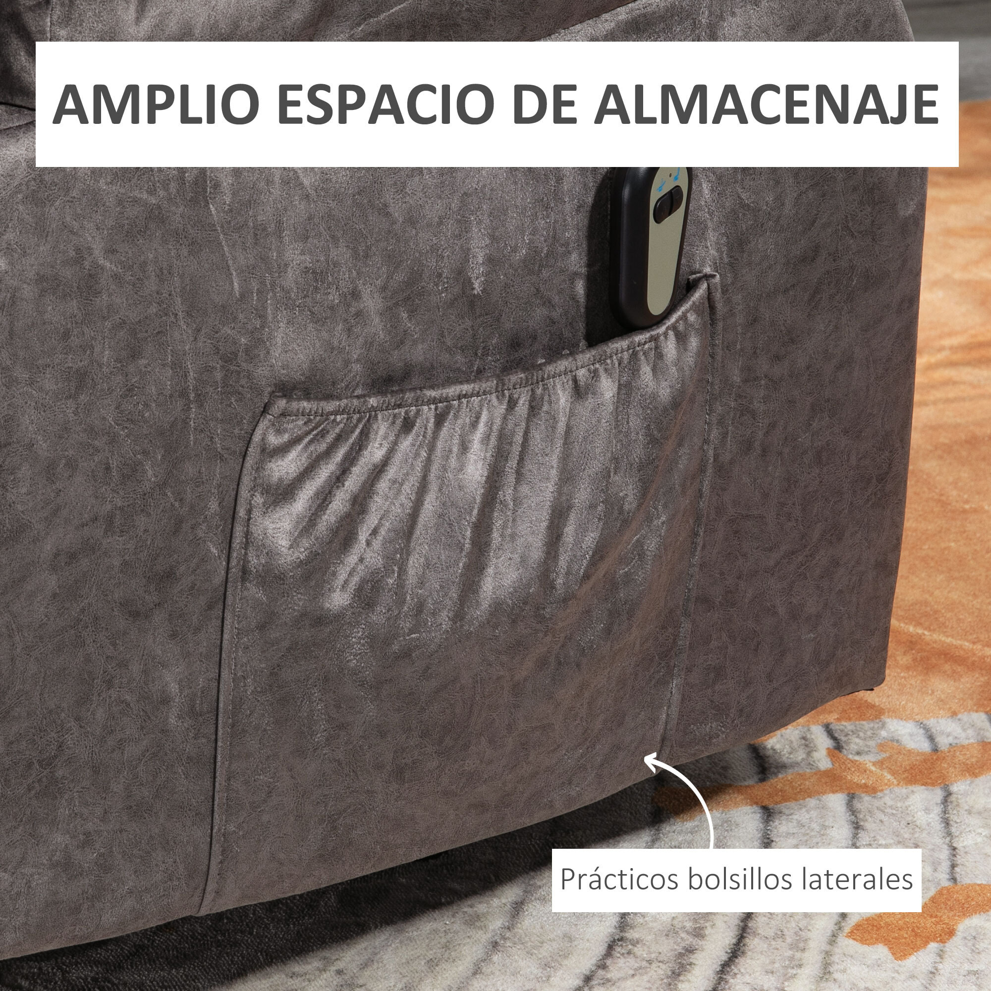 Sillón Relax Levanta Personas Eléctrico Silla Elevadora Eléctrica con Reposapiés 2 Bolsillos Laterales Mando a Distancia y Reclinación Eléctrica hasta 135° Gris