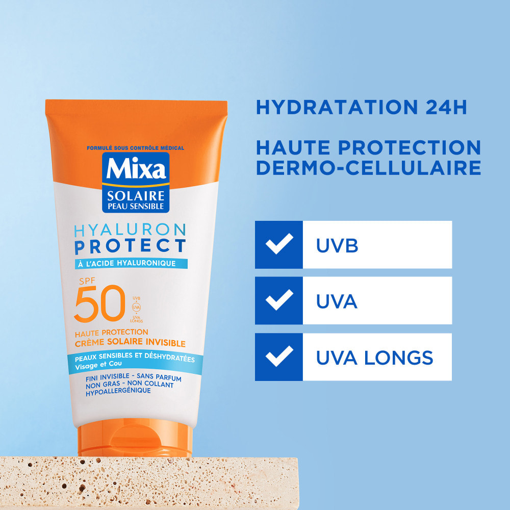 Mixa Hyaluron Protect Peaux Sensibles et Déshydratées Crème Solaire Invisible SPF50 50ml