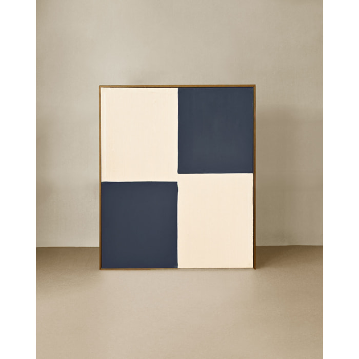 Tableau bleu et blanc décoratif sur coton avec cadre en bois peint à la main à la peinture à l'huile en différentes tailles