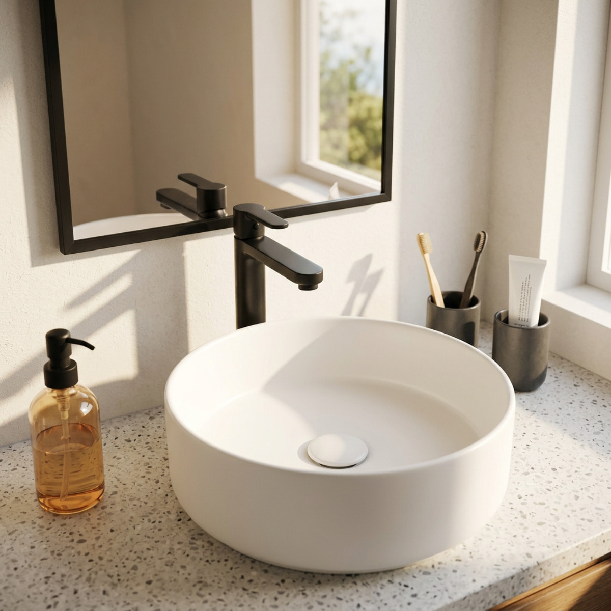 Mood vasque à poser ronde 36 x 36 cm blanc mat sans trou pour robinet ni trop-plein (SATM3636MW)