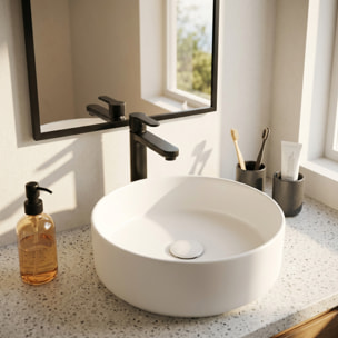 Mood vasque à poser ronde 36 x 36 cm blanc mat sans trou pour robinet ni trop-plein (SATM3636MW)