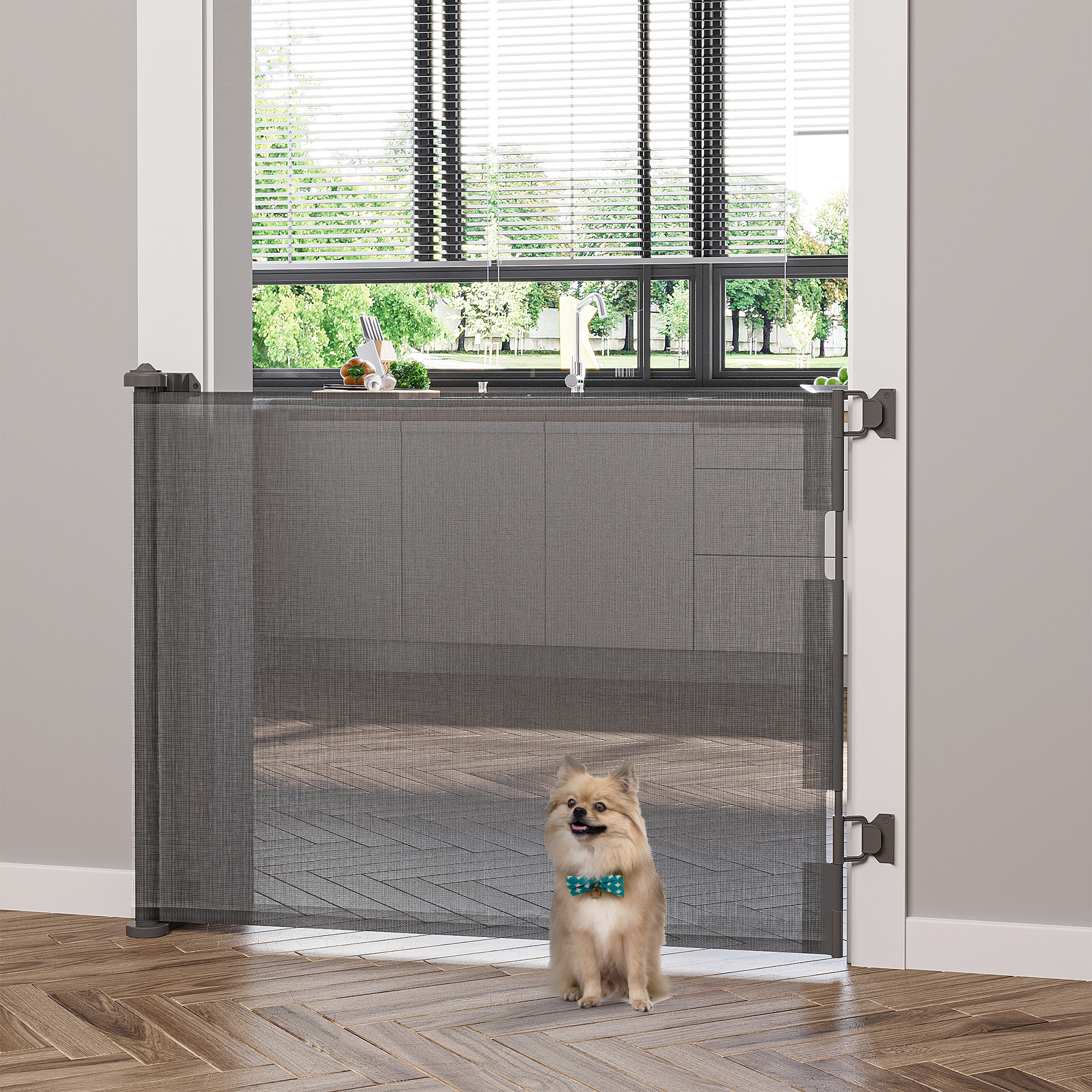 Barrière de sécurité barrière animaux rétractable automatique 1,65L x 0,85H m teslin alu. PVC gris