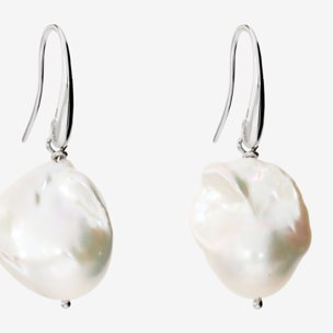PERLAVIVA - Orecchini Pendenti in Argento 925 placcato Oro Bianco 18Kt con Perle Scaramazze d'Acqua Dolce Bianche Ø 17/18 mm