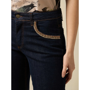 Oltre - Jeans regular cropped con catene gioiello - Blu