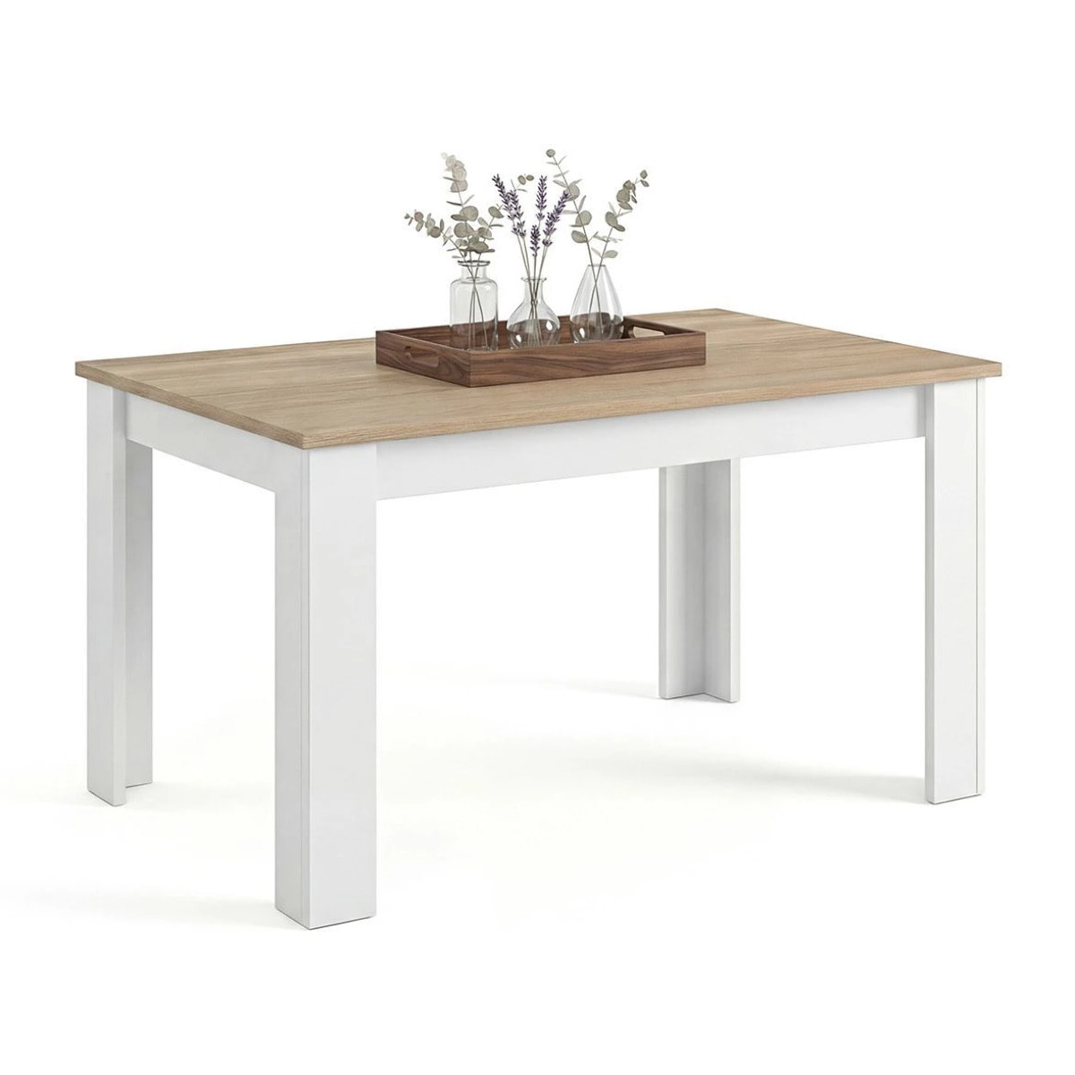 Mesa de comedor extensible en blanco mate y roble canadian 140-190x90 cm Sira Blanco Artik (Blanco Mate) - Roble Canadian