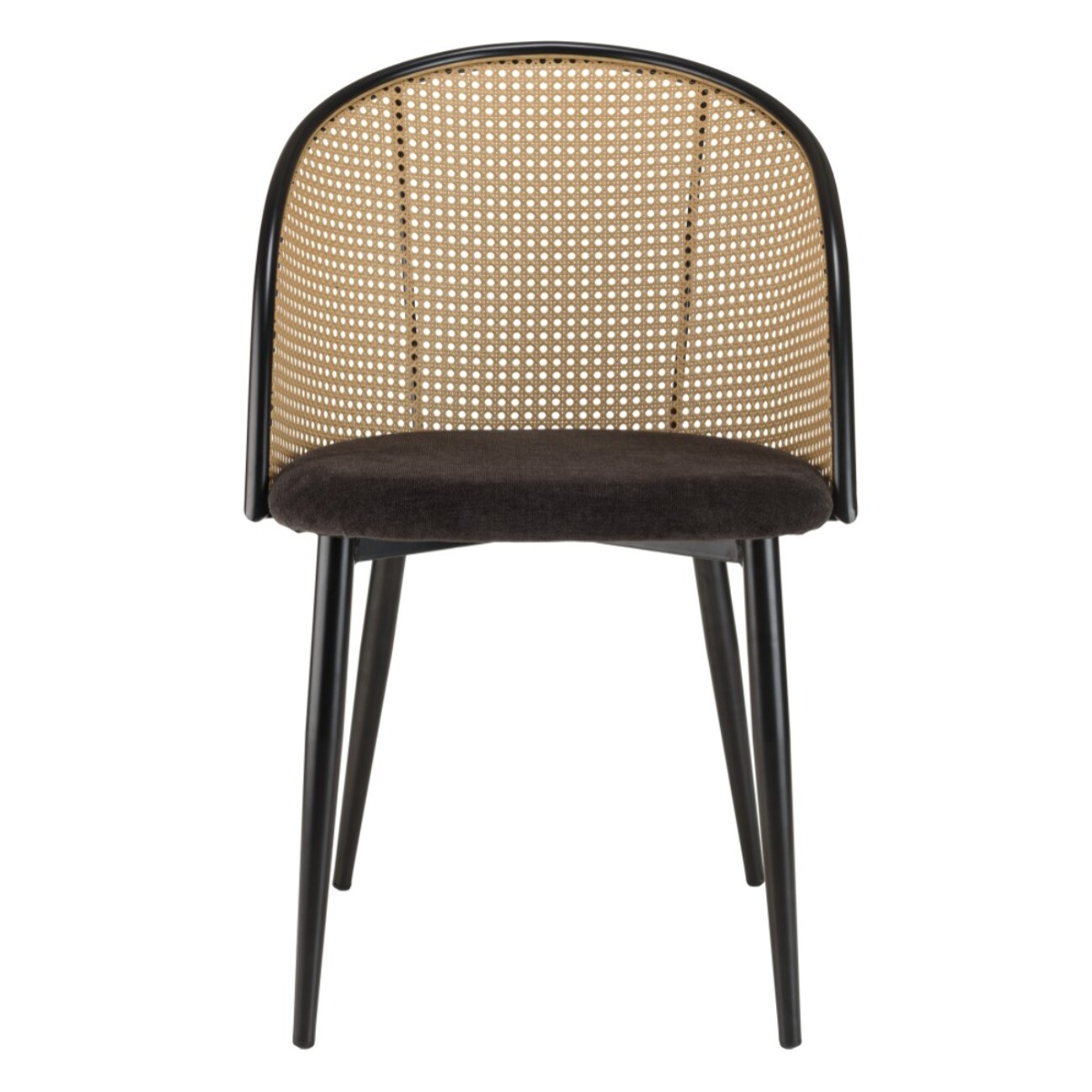 LEA - Lot de 2 fauteuils tissu noir dossier arrondi effet cannage