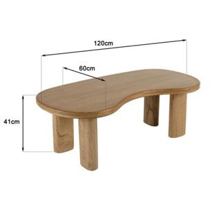 AMY - Table basse 120cm forme vague en bois de mindi AMY