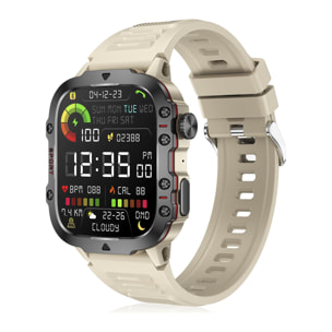 DAM Smartwatch QX11 outdoor. Llamadas Bluetooth, notificaciones push, más de 100 modos deportivos. Monitor cardiaco y O2. 5x1,2x4,3 Cm. Color: Beige