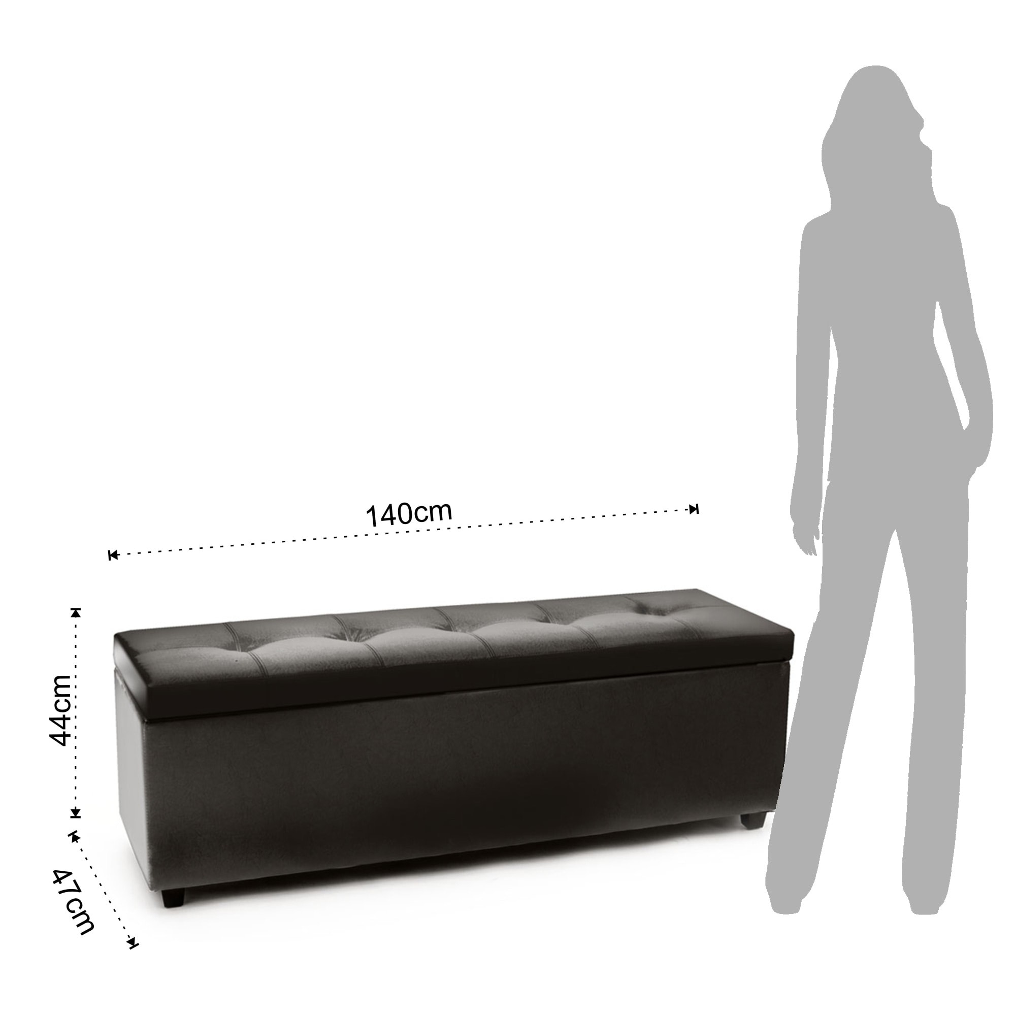 Banc coffre Tomasucci NICE BLACK, revêtement en similicuir noir, 140 × 47 × 44 cm
