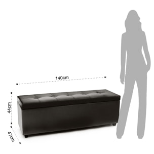 Banc coffre Tomasucci NICE BLACK, revêtement en similicuir noir, 140 × 47 × 44 cm