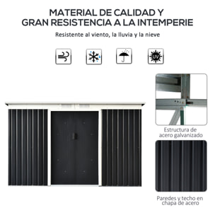Cobertizo de Jardín 280x130x172 cm Base de 3,1 m² Caseta de Exterior Metálica para Almacenamiento de Herramientas con 2 Puertas Correderas y 2 Orificios de Ventilación Gris Oscuro