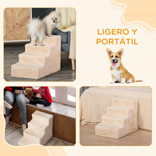 Escalera para Mascotas de 4 Peldaños 2 en 1 con Funda Extraíble y Lavable Escalera Rascadora de Perros Gatos para Cama Sofá Carga 30 kg 60x35x44 cm Beige