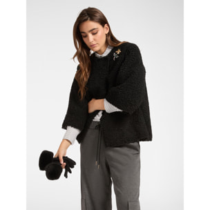 Elena Mirò - Giacca in tessuto peluche con spille - Nero