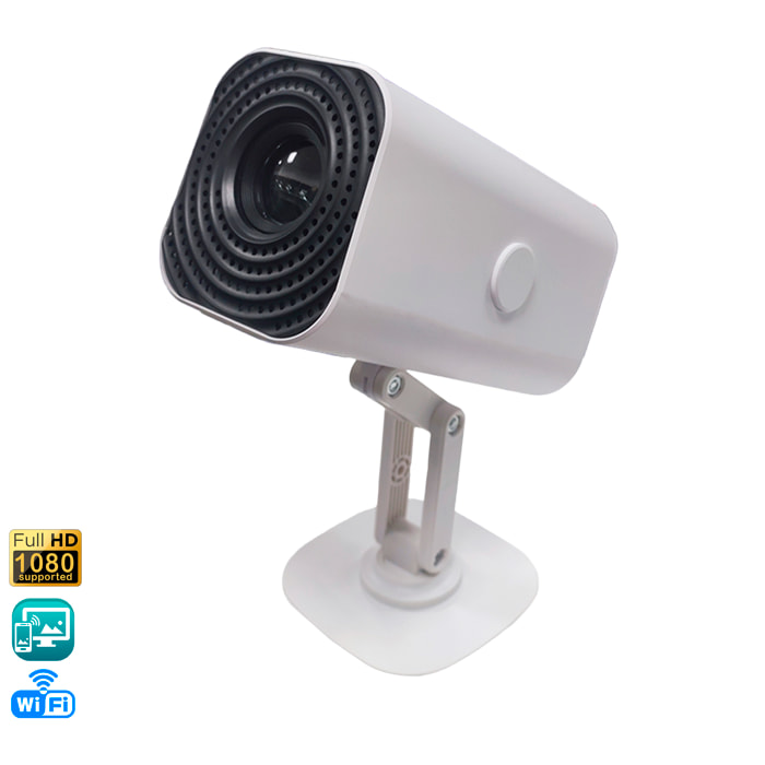 Mini proyector LCD regulable 180º. Wifi 6, duplicación de pantalla, 1080p con hasta 300 pulgadas de proyección y enfoque manual.