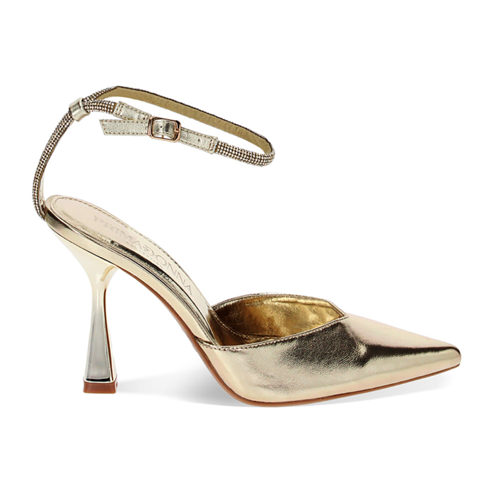 Décolleté slingback oro laminato, tacco 9,7 cm