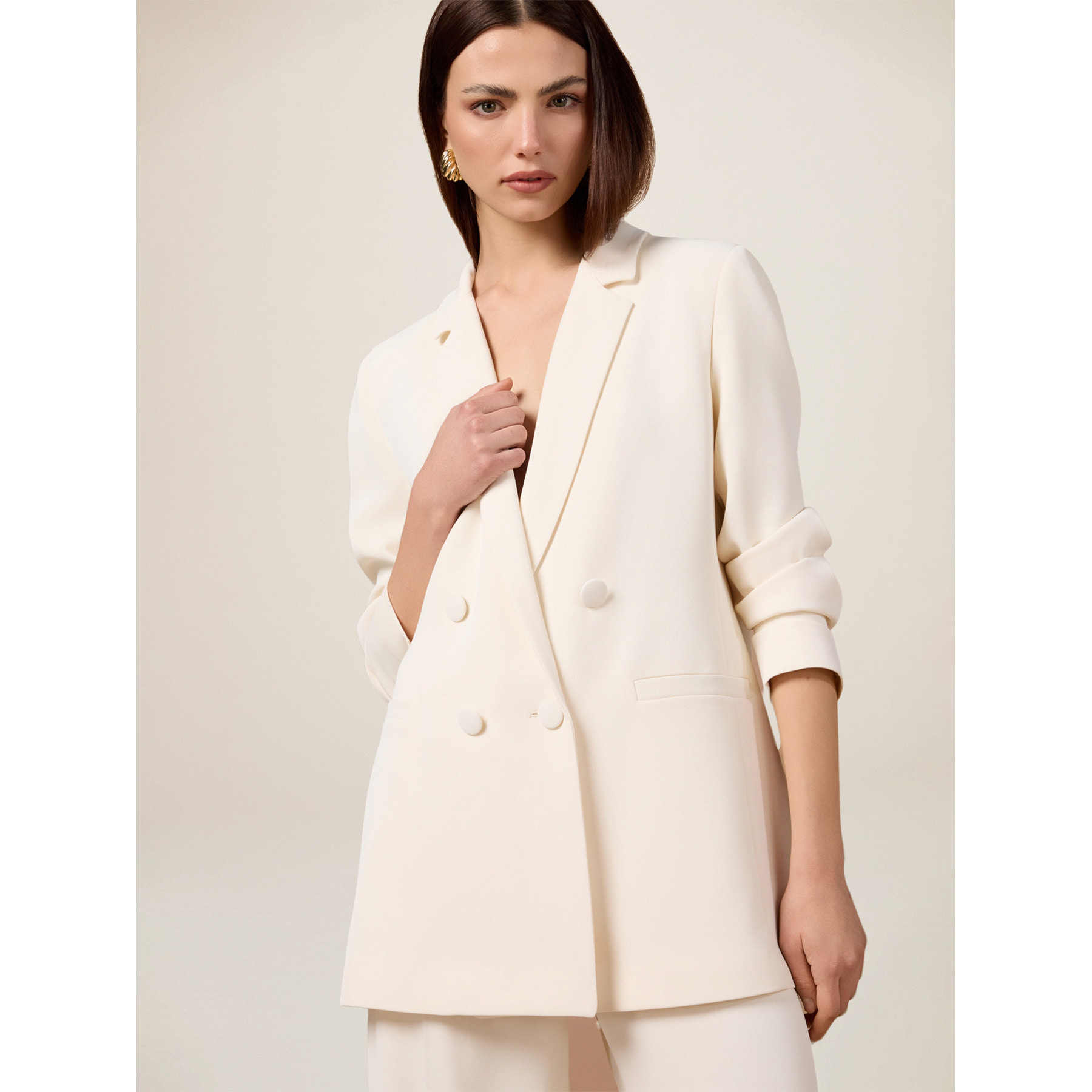 Oltre - Blazer cruzado de tejido crepé - Blanco