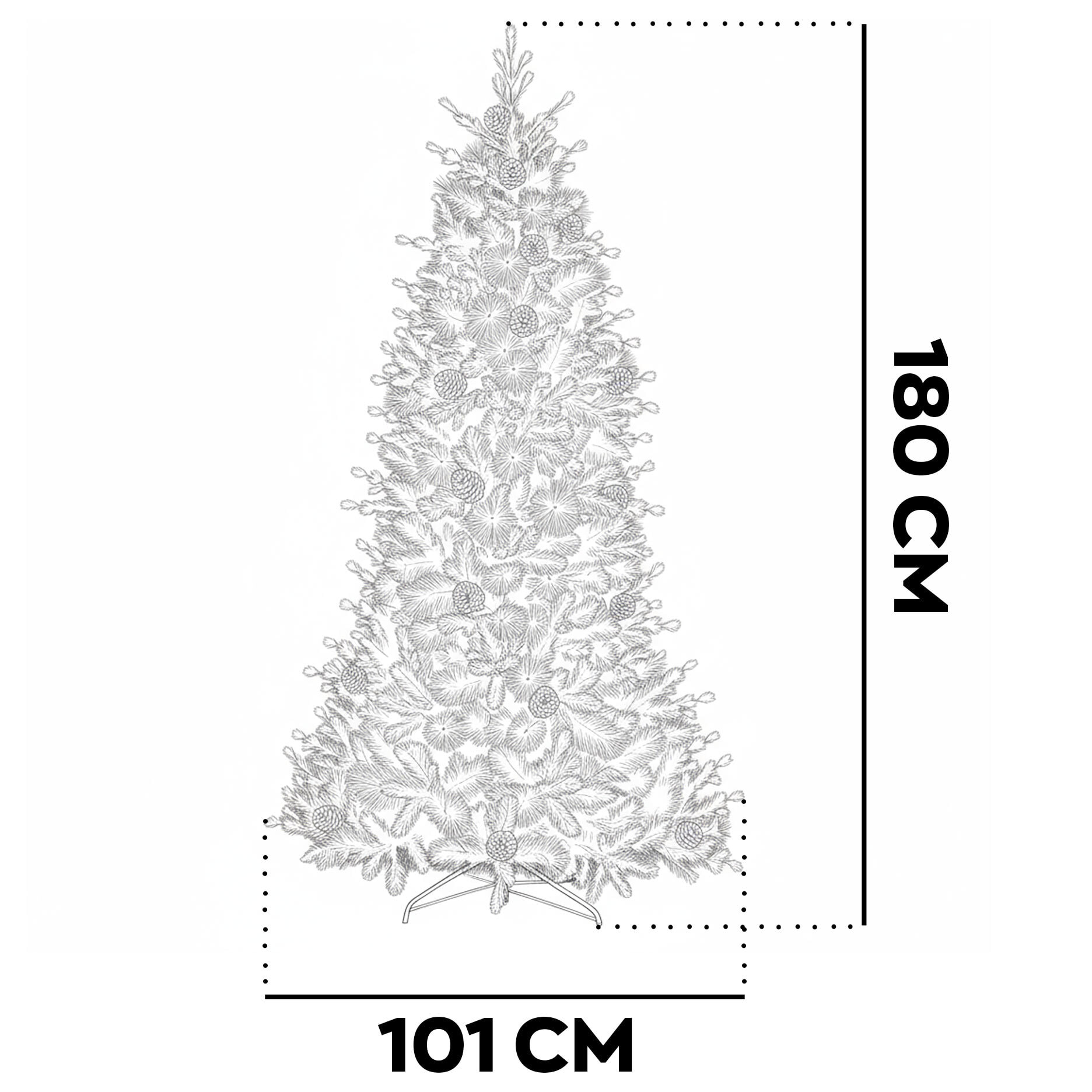 Waffle - Albero di Natale Tradizionale con Pigne in PE, PVC e PP Ø101x180H cm, 785 Punte