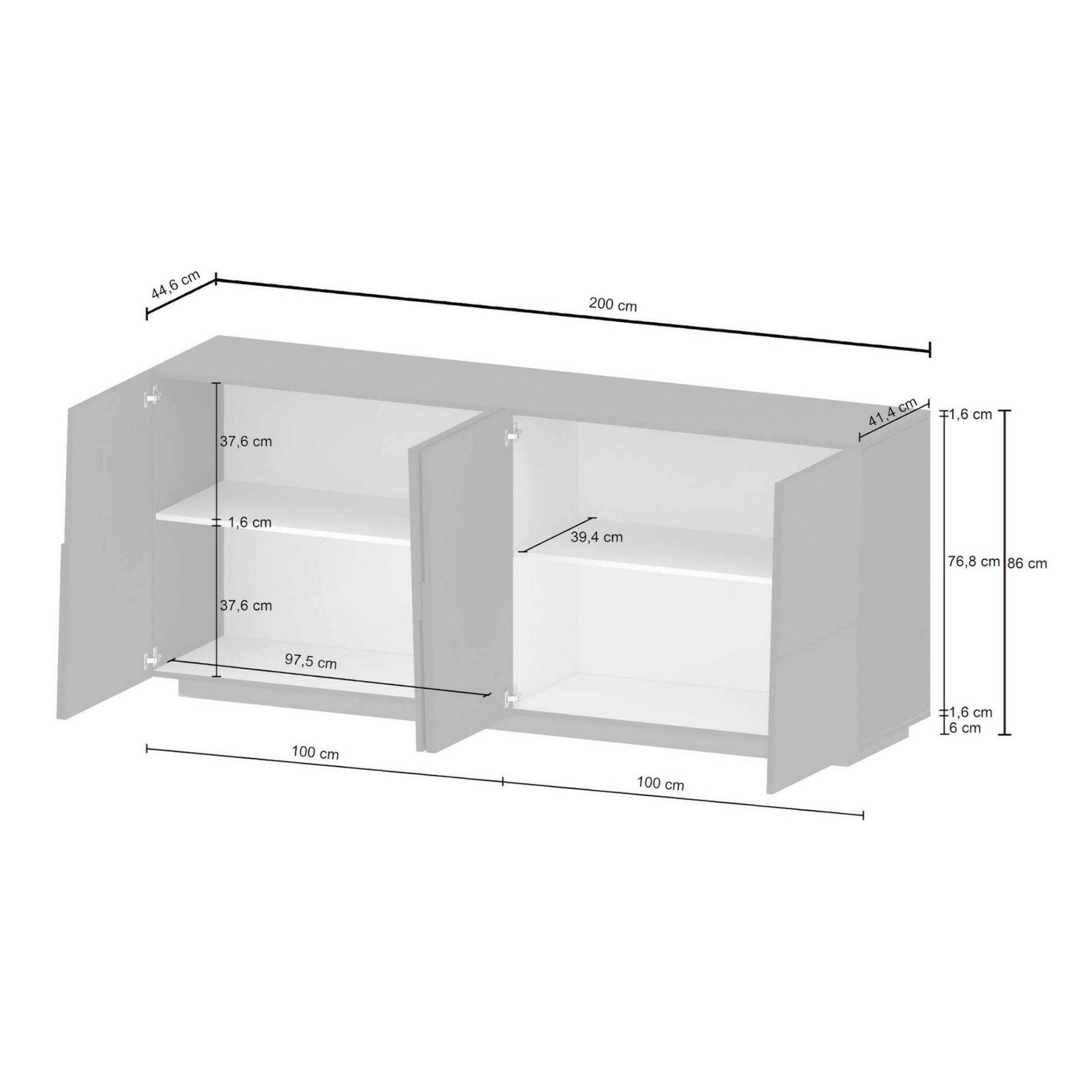 Credenza Ddambrosi, Buffet da soggiorno, Madia da salotto moderna con 4 ante, 200x44h86 cm, Antracite