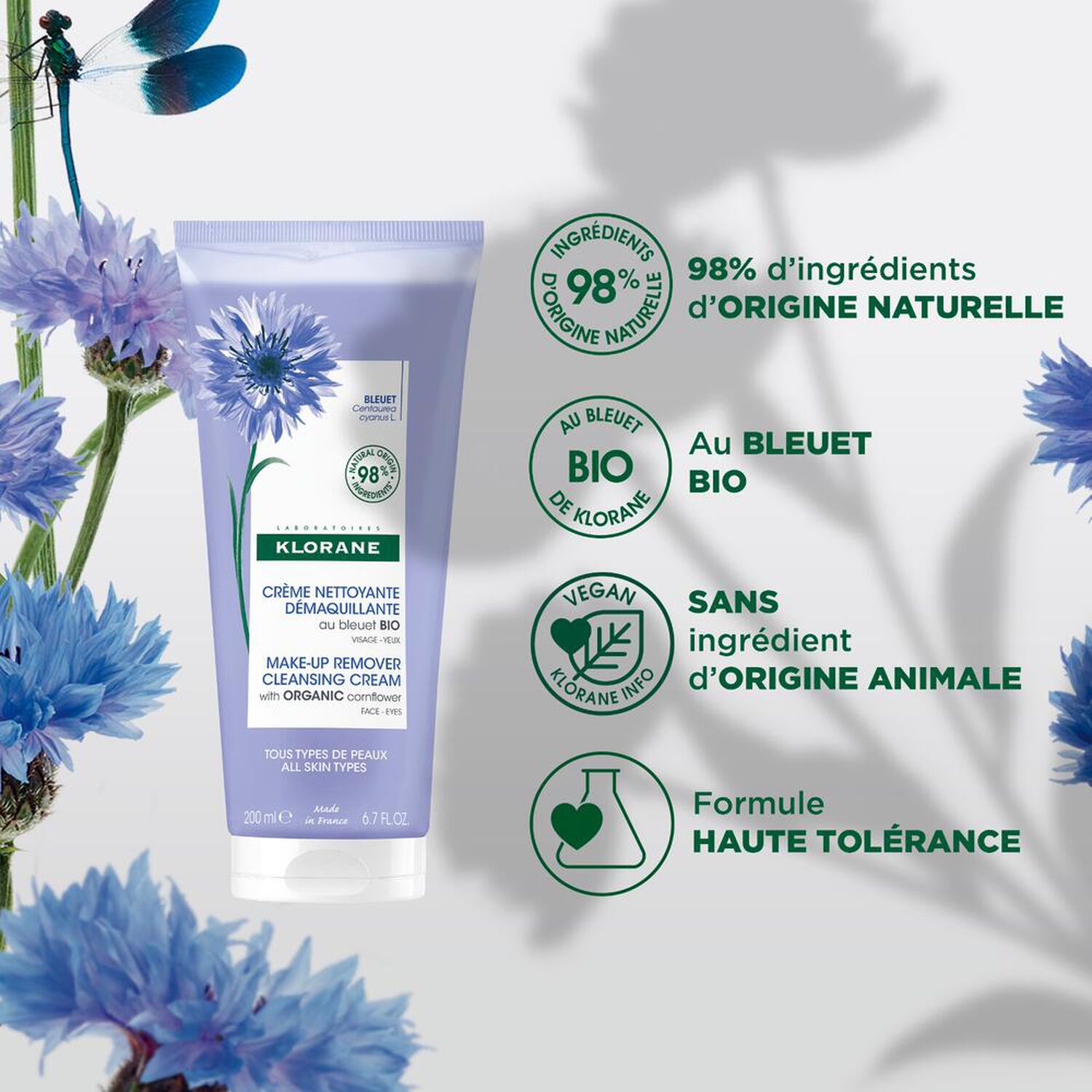 Bleuet Bio - Crème Nettoyante Démaquillante - 200 ml