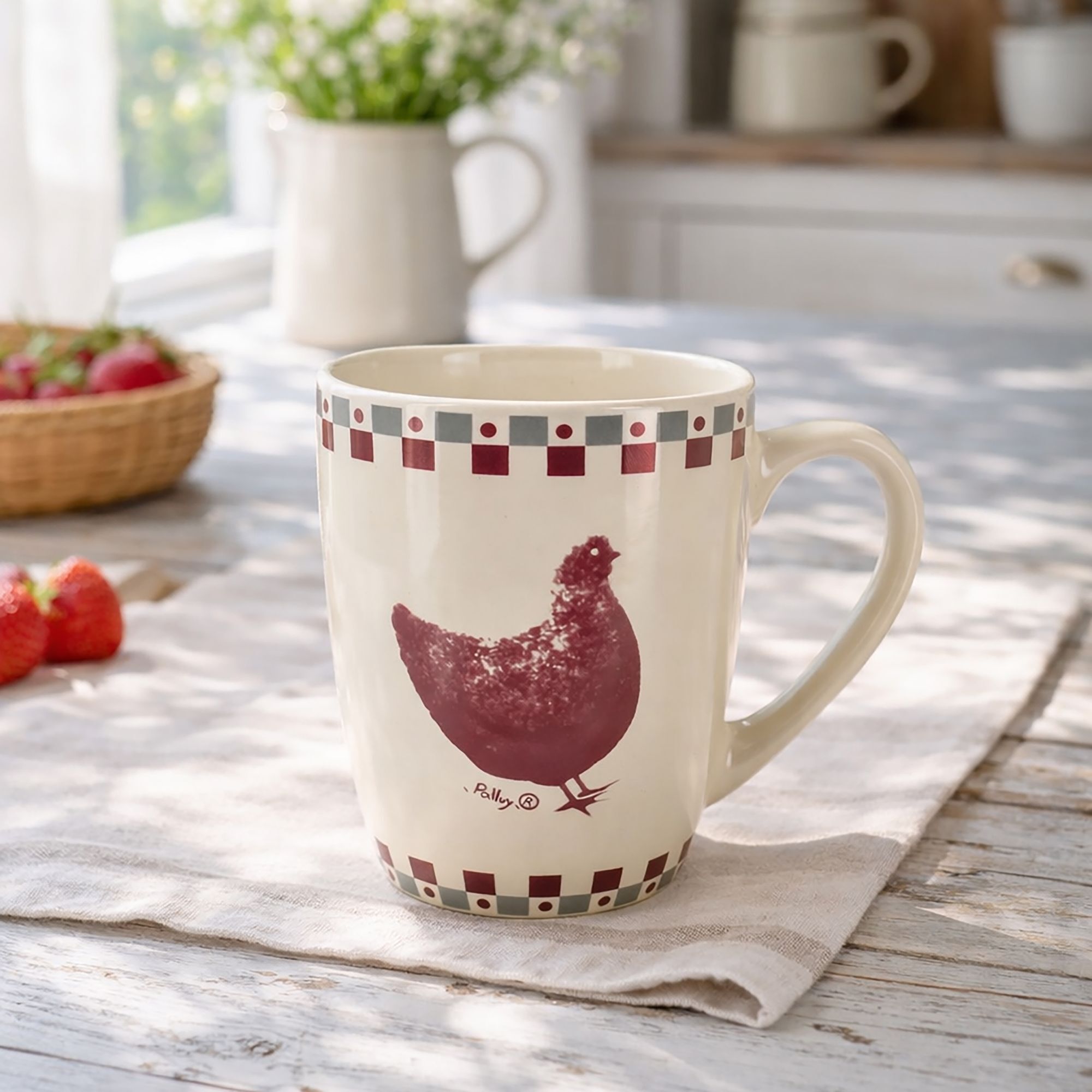 Lot de 6 mugs 38cl en grès avec imprimé poule GALLINA