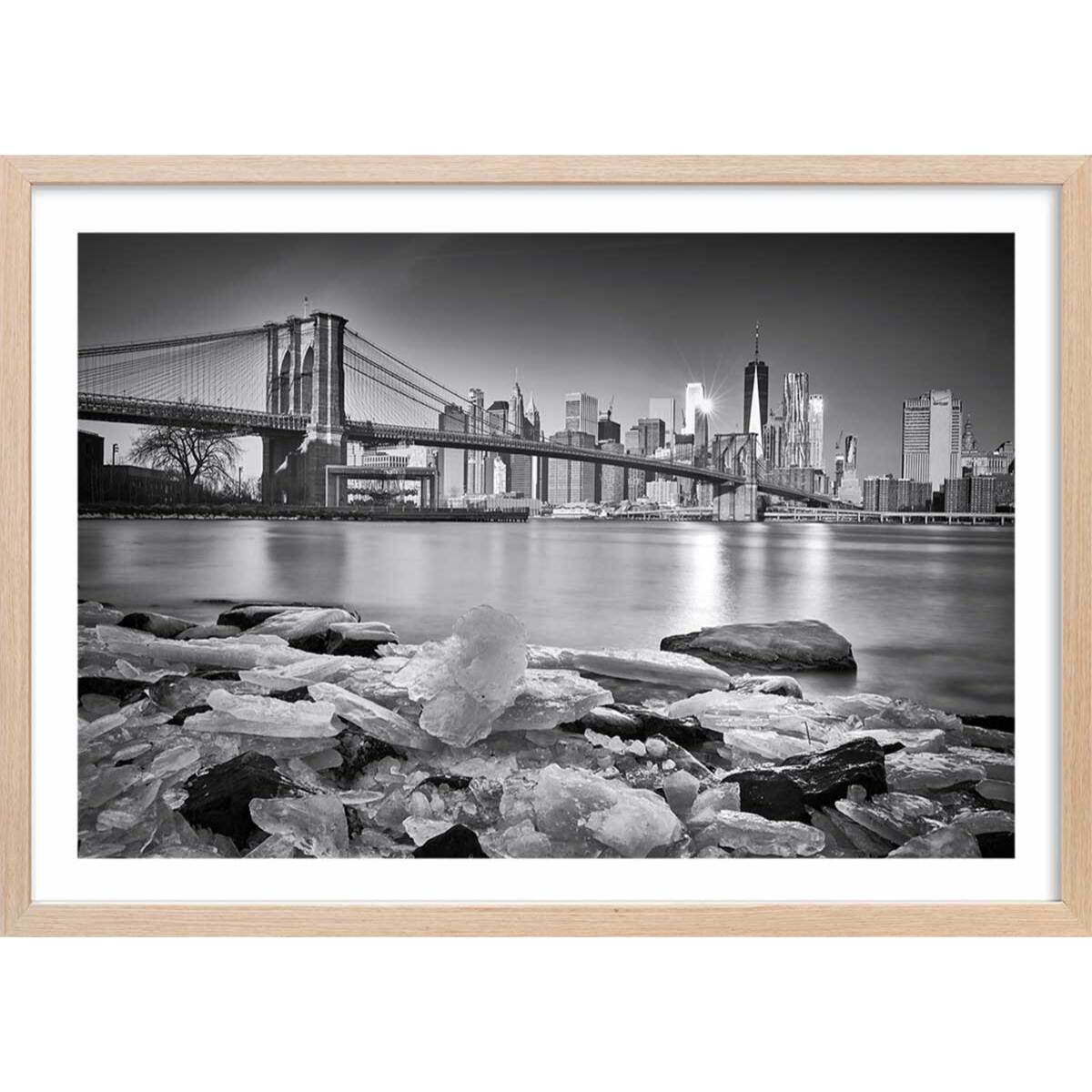 Poster le pont et manhattan Affiche sous cadre bois