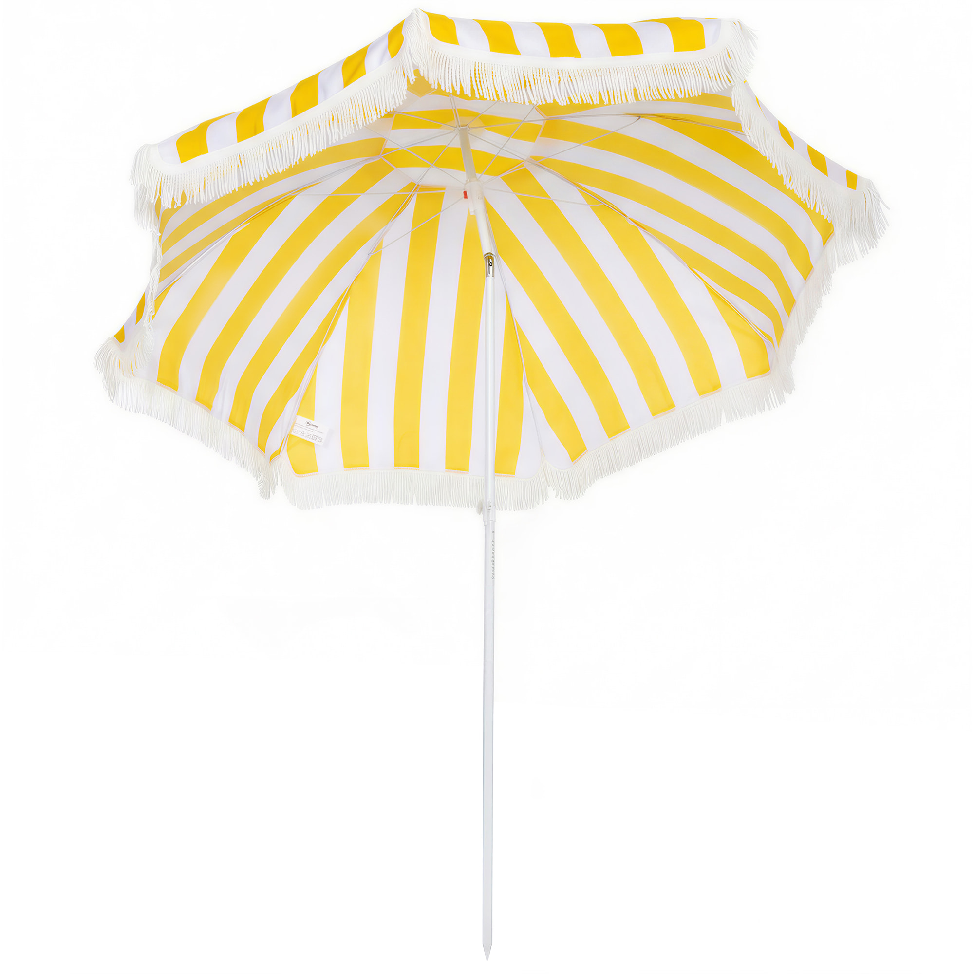 Sombrilla de Playa con Flecos Ø180 cm, Sombrilla de Terraza Exterior con Altura Ajustable, Inclinación 30°, Anclaje Arena y Bolsa de Transporte, Amarillo y Blanco