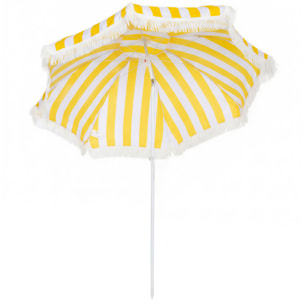 Sombrilla de Playa con Flecos Ø180 cm, Sombrilla de Terraza Exterior con Altura Ajustable, Inclinación 30°, Anclaje Arena y Bolsa de Transporte, Amarillo y Blanco