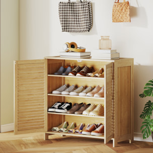 Meuble à chaussures 2 portes persiennes 3 étagères réglables bambou