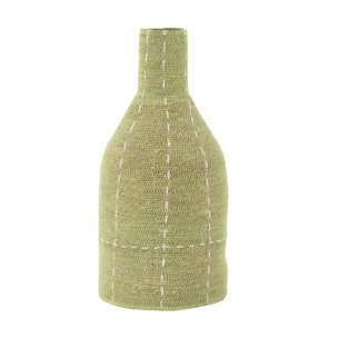 J-Line vase Forme Bouteille Pointilles Lignes - jonc de mer - vert/blanc - 50 cm de hauteur