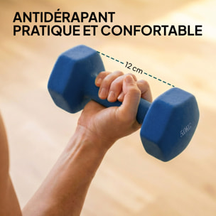 Support noir pour 6 haltères vinyles - 6 haltères incluses total 18 Kg - noir rose bleu violet