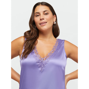 Fiorella Rubino - Top in raso con scollo a V in pizzo - Viola