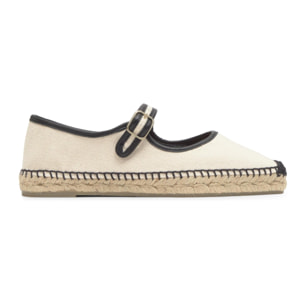 Alpargata plana Padua mary-jane en algodón orgánico con ribete de cuero y hebilla