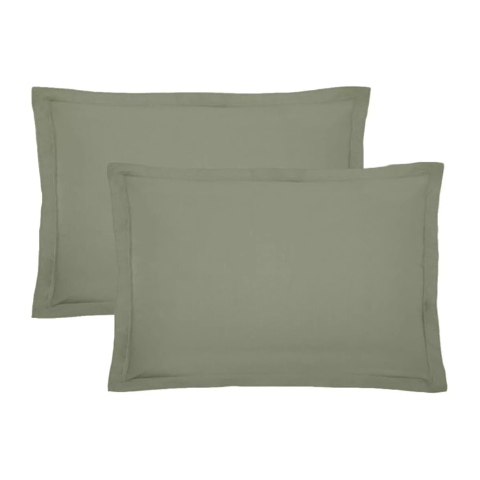 Lot de 2 taies percale de coton uni vert La percale francaise verde